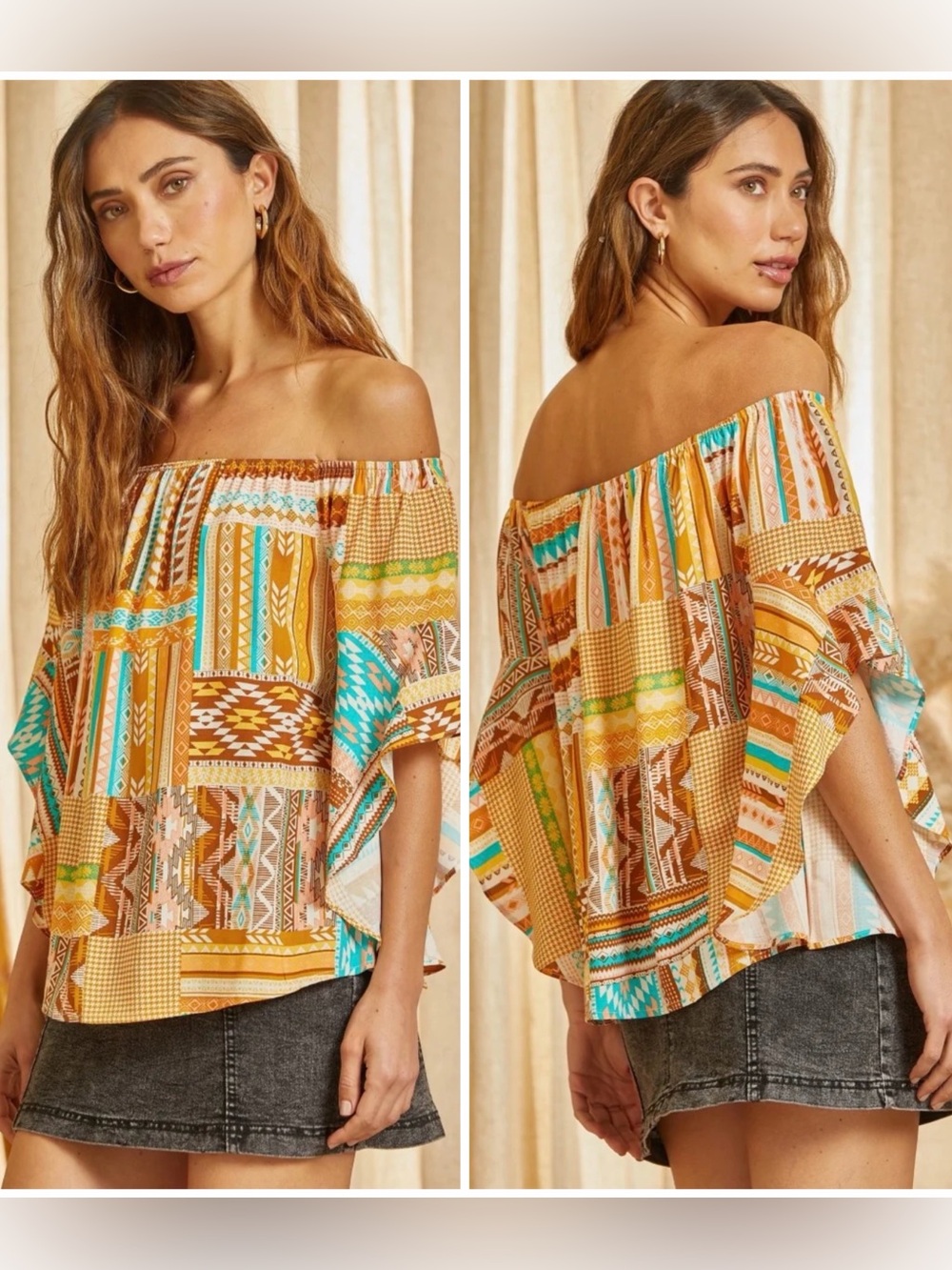 Savanna Jane Multicolor Off-Shoulder Patchwork Blouse